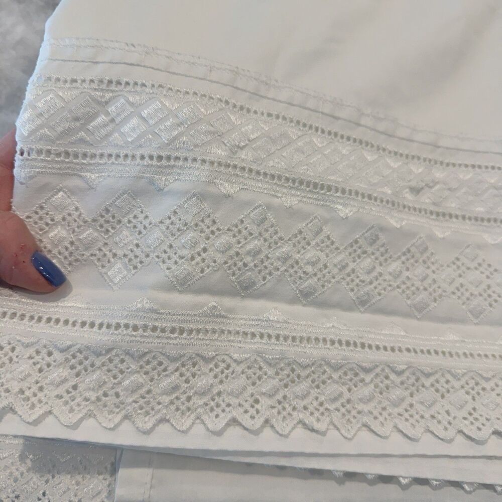Vintage Lace Eyelet Edge Trim Cotton Blend White Flat Sheet Queen Cannon